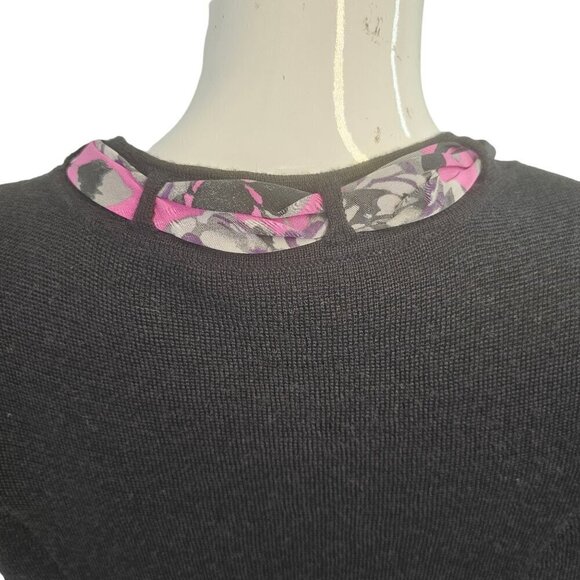 Pendleton Black Wool Knit Cardigan Womens M Pink Silk Trim Long Sleeve Vintage - Picture 6 of 10